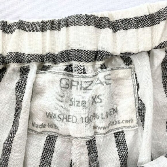 GRIZAS WHITE GREY 100% LINEN STRIPED PANELED WIDE LEG PANTS - XS - Picture 3 of 8